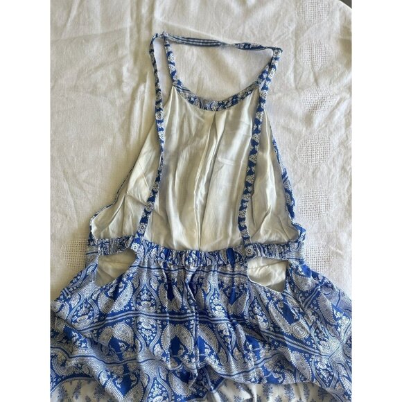 LuLus blue&white lined halter short dress cut outs in back rayon fabric sz M fes - Picture 10 of 10